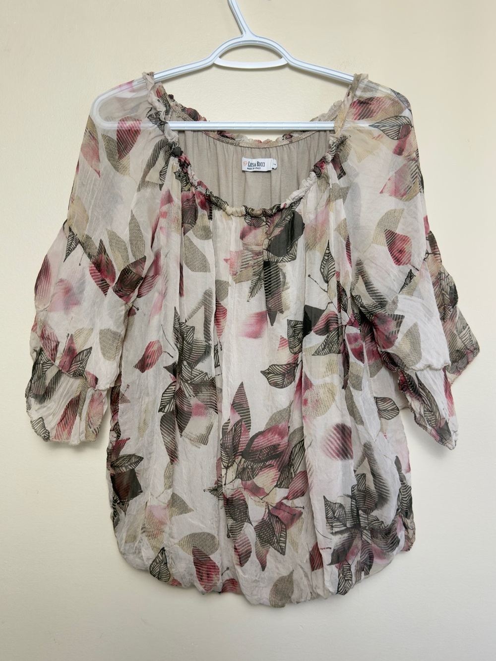 Luisa Ricci Collection Silk Floral Peasant lined blouse size L